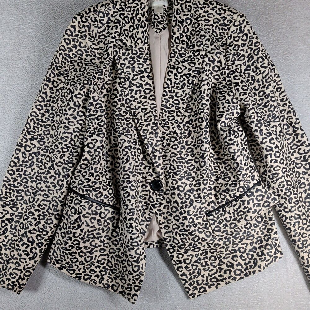 Chico's Faux Suede Animal Print Blazer Jacket Size 1 US Medium One-Button